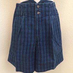 Vintage High Waist Pleated Front Denim Shorts